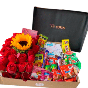 Box rectangular con flores y dulces 🍭🍫