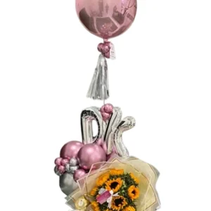 Combo  bouquet de globos personalizados y ramo de 10 girasoles