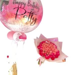 Ramo de 70 rosas y burbuja (como semi buchón)