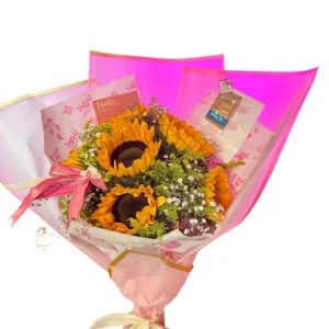 Ramo de girasoles con hortensias