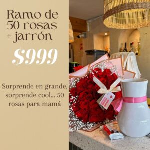 Ramo de rosas y jarrón